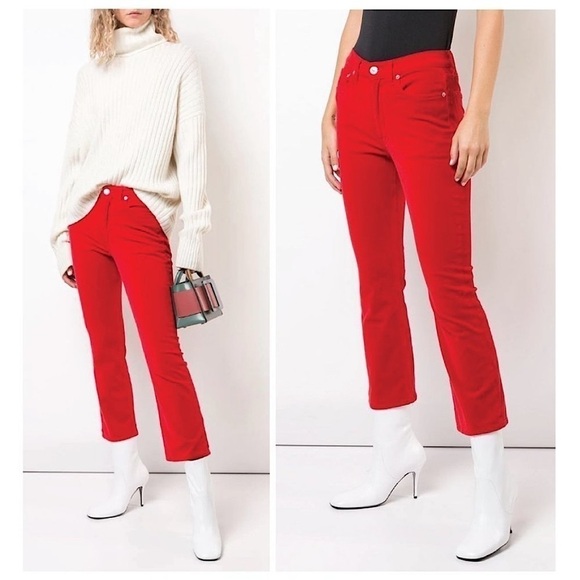 NWT RE/DONE Bella Hadid Red Velvet High Waist Button Fly Ankle Crop Slim Jean 26 - Picture 2 of 15